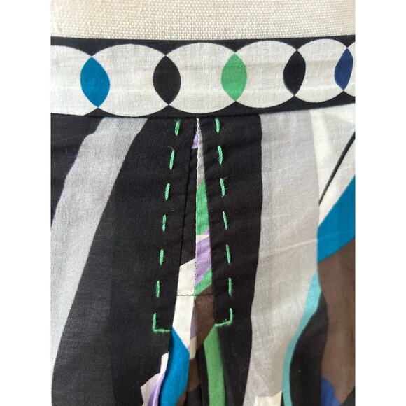 Elie Tahari Blue Green Black Mod Italian Printed A-Line Skirt - Picture 4 of 8